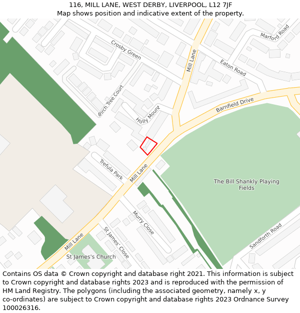 116, MILL LANE, WEST DERBY, LIVERPOOL, L12 7JF: Location map and indicative extent of plot