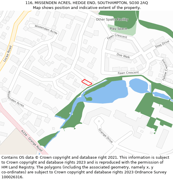 116, MISSENDEN ACRES, HEDGE END, SOUTHAMPTON, SO30 2AQ: Location map and indicative extent of plot