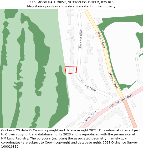 116, MOOR HALL DRIVE, SUTTON COLDFIELD, B75 6LS: Location map and indicative extent of plot