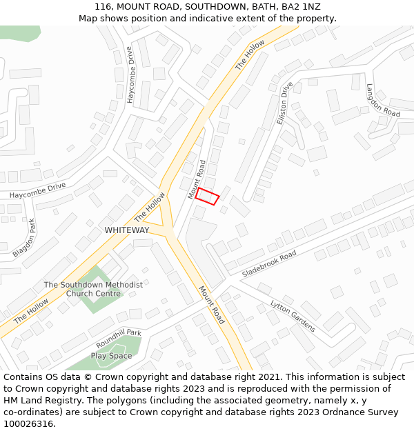 116, MOUNT ROAD, SOUTHDOWN, BATH, BA2 1NZ: Location map and indicative extent of plot