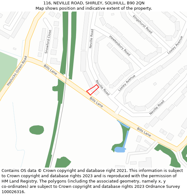116, NEVILLE ROAD, SHIRLEY, SOLIHULL, B90 2QN: Location map and indicative extent of plot
