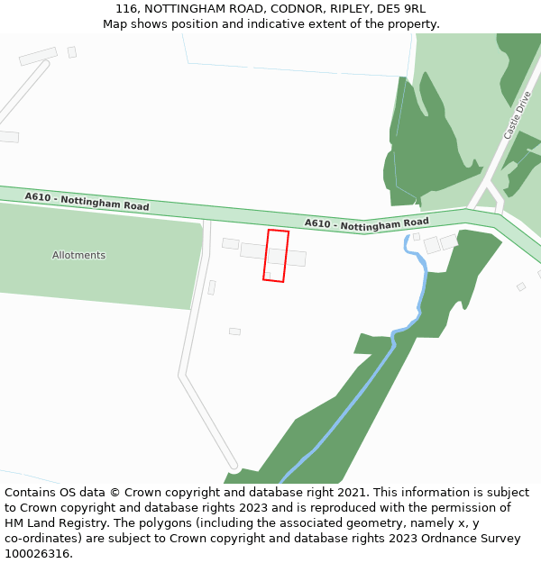 116, NOTTINGHAM ROAD, CODNOR, RIPLEY, DE5 9RL: Location map and indicative extent of plot