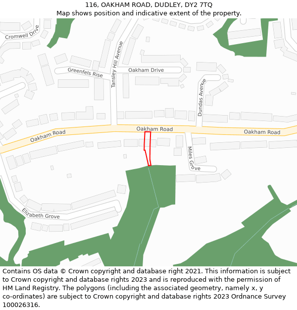 116, OAKHAM ROAD, DUDLEY, DY2 7TQ: Location map and indicative extent of plot