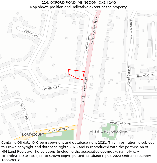 116, OXFORD ROAD, ABINGDON, OX14 2AG: Location map and indicative extent of plot