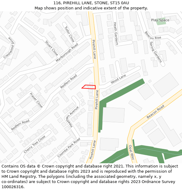 116, PIREHILL LANE, STONE, ST15 0AU: Location map and indicative extent of plot