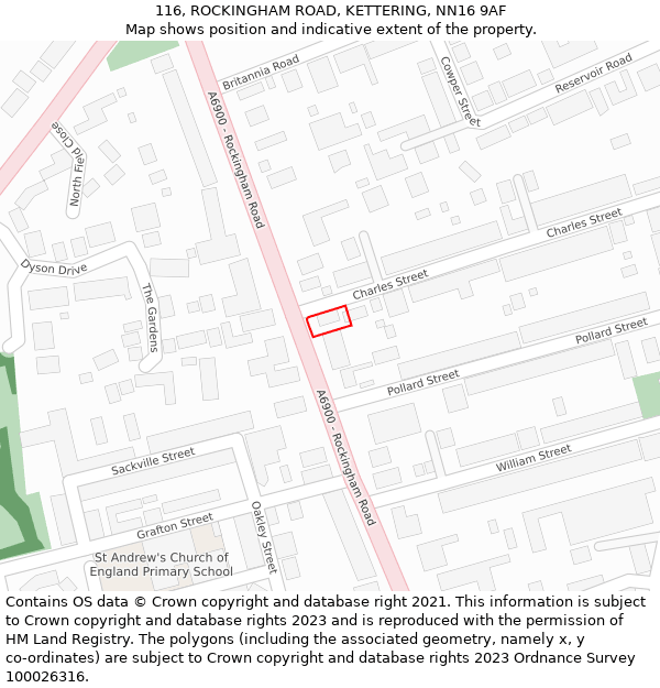 116, ROCKINGHAM ROAD, KETTERING, NN16 9AF: Location map and indicative extent of plot