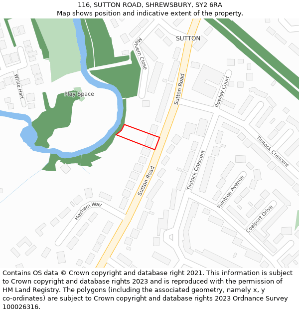 116, SUTTON ROAD, SHREWSBURY, SY2 6RA: Location map and indicative extent of plot