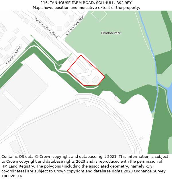 116, TANHOUSE FARM ROAD, SOLIHULL, B92 9EY: Location map and indicative extent of plot