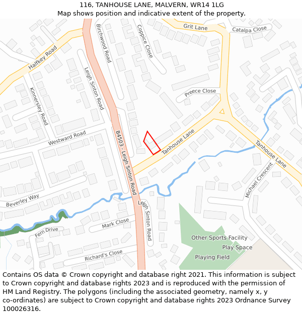 116, TANHOUSE LANE, MALVERN, WR14 1LG: Location map and indicative extent of plot