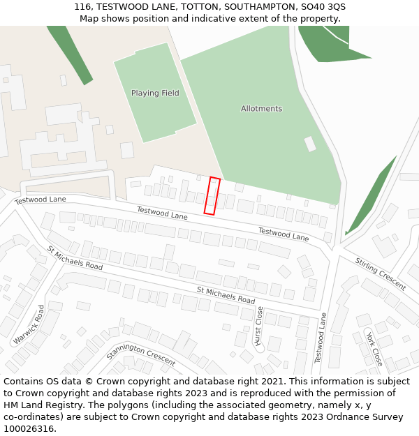 116, TESTWOOD LANE, TOTTON, SOUTHAMPTON, SO40 3QS: Location map and indicative extent of plot