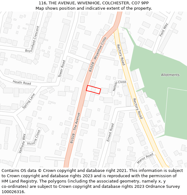 116, THE AVENUE, WIVENHOE, COLCHESTER, CO7 9PP: Location map and indicative extent of plot