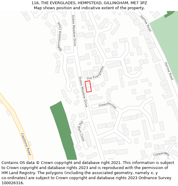 116, THE EVERGLADES, HEMPSTEAD, GILLINGHAM, ME7 3PZ: Location map and indicative extent of plot