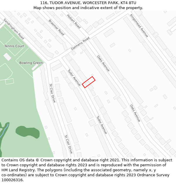 116, TUDOR AVENUE, WORCESTER PARK, KT4 8TU: Location map and indicative extent of plot