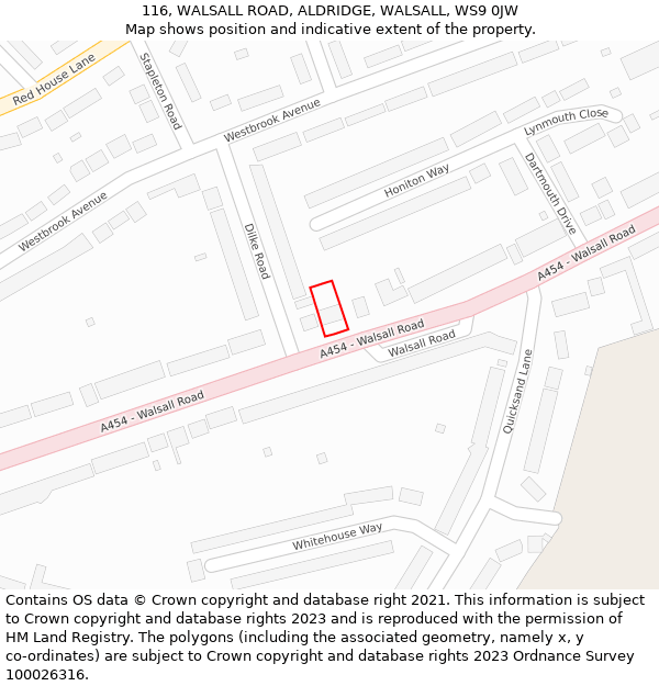 116, WALSALL ROAD, ALDRIDGE, WALSALL, WS9 0JW: Location map and indicative extent of plot