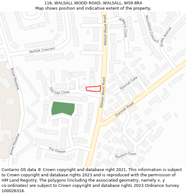 116, WALSALL WOOD ROAD, WALSALL, WS9 8RA: Location map and indicative extent of plot