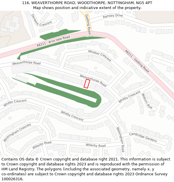 116, WEAVERTHORPE ROAD, WOODTHORPE, NOTTINGHAM, NG5 4PT: Location map and indicative extent of plot