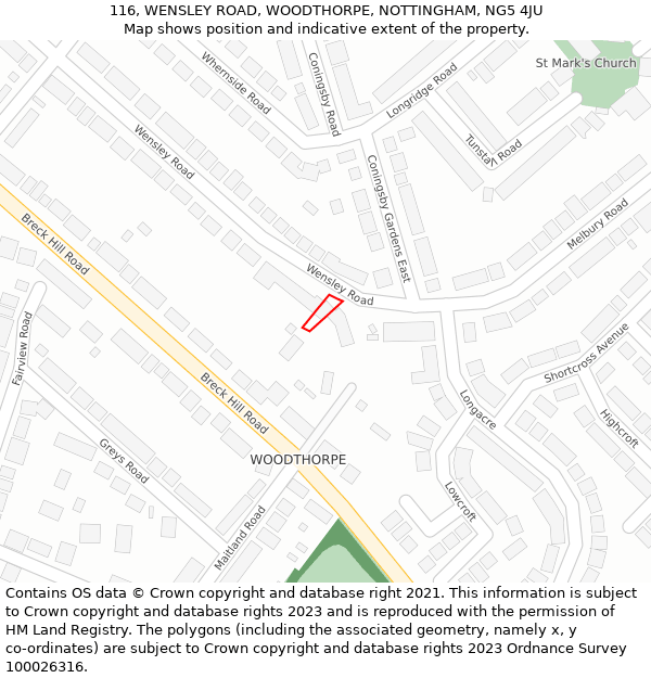 116, WENSLEY ROAD, WOODTHORPE, NOTTINGHAM, NG5 4JU: Location map and indicative extent of plot