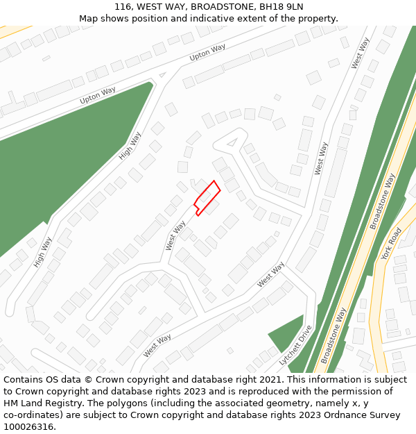 116, WEST WAY, BROADSTONE, BH18 9LN: Location map and indicative extent of plot
