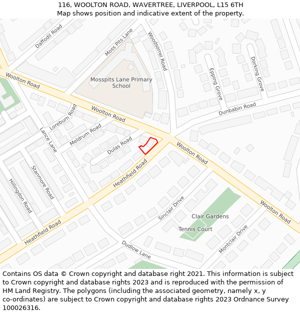 116, WOOLTON ROAD, WAVERTREE, LIVERPOOL, L15 6TH: Location map and indicative extent of plot