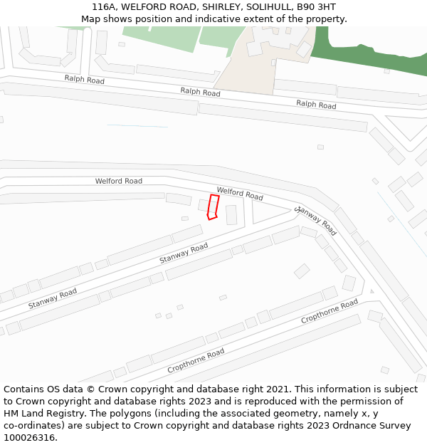 116A, WELFORD ROAD, SHIRLEY, SOLIHULL, B90 3HT: Location map and indicative extent of plot