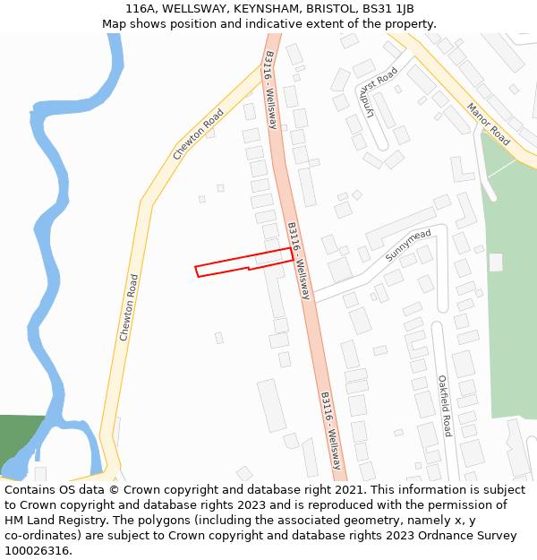 116A, WELLSWAY, KEYNSHAM, BRISTOL, BS31 1JB: Location map and indicative extent of plot
