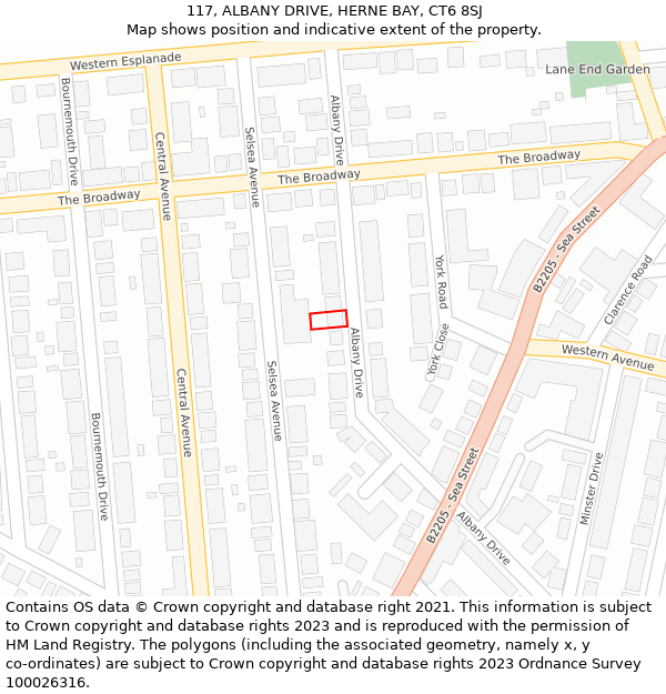 117, ALBANY DRIVE, HERNE BAY, CT6 8SJ: Location map and indicative extent of plot