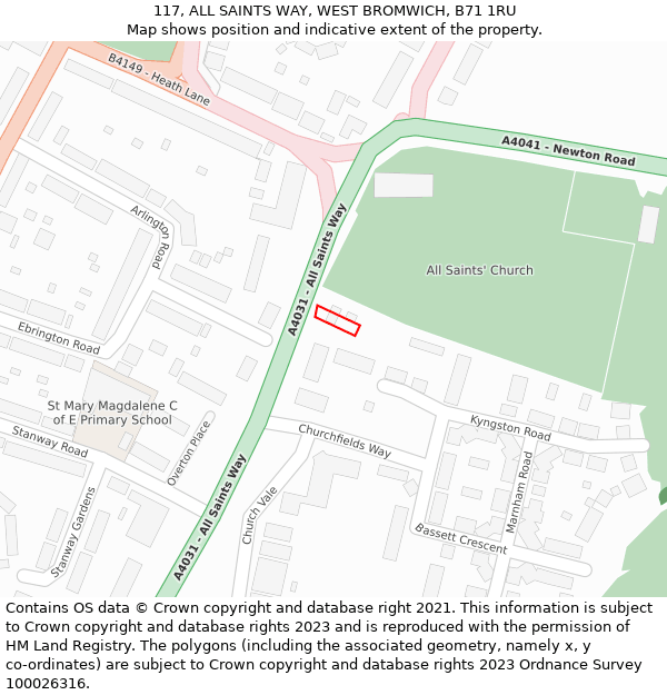 117, ALL SAINTS WAY, WEST BROMWICH, B71 1RU: Location map and indicative extent of plot