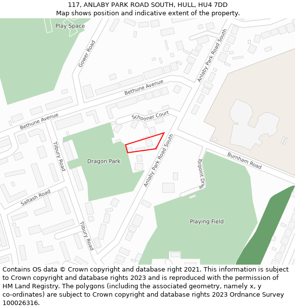 117, ANLABY PARK ROAD SOUTH, HULL, HU4 7DD: Location map and indicative extent of plot