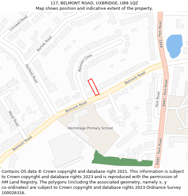 117, BELMONT ROAD, UXBRIDGE, UB8 1QZ: Location map and indicative extent of plot