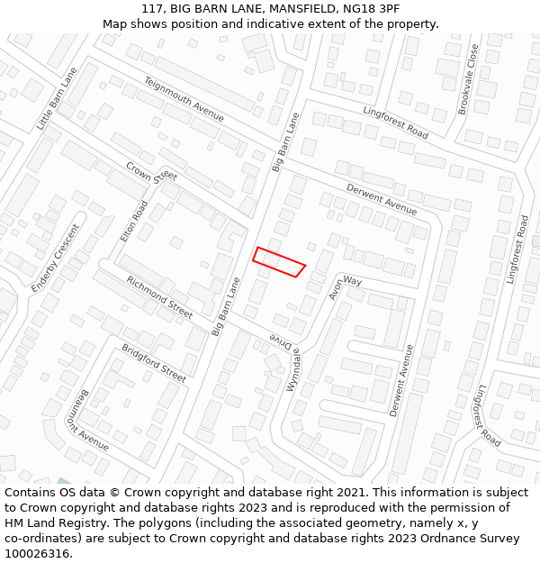 117, BIG BARN LANE, MANSFIELD, NG18 3PF: Location map and indicative extent of plot