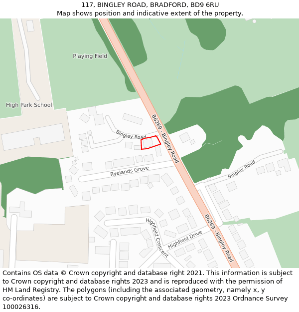117, BINGLEY ROAD, BRADFORD, BD9 6RU: Location map and indicative extent of plot