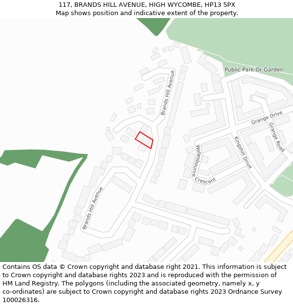117, BRANDS HILL AVENUE, HIGH WYCOMBE, HP13 5PX: Location map and indicative extent of plot