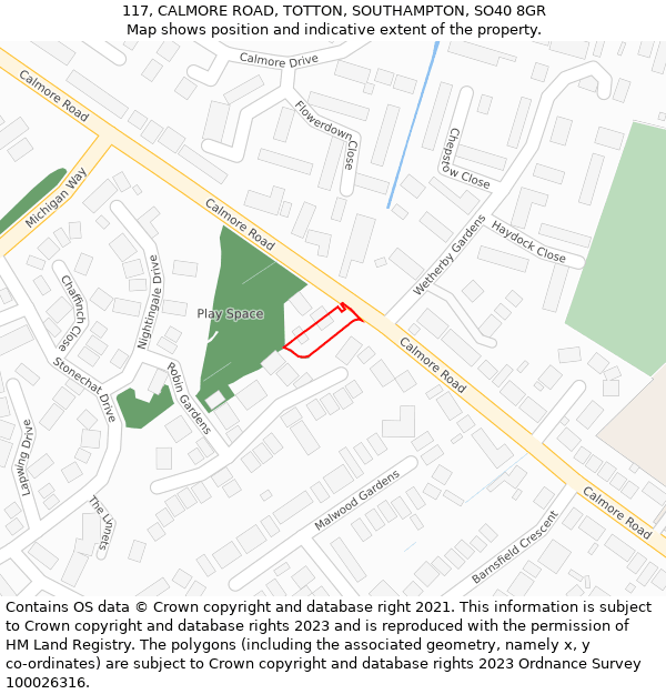117, CALMORE ROAD, TOTTON, SOUTHAMPTON, SO40 8GR: Location map and indicative extent of plot