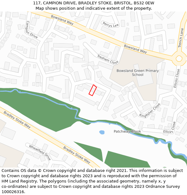 117, CAMPION DRIVE, BRADLEY STOKE, BRISTOL, BS32 0EW: Location map and indicative extent of plot