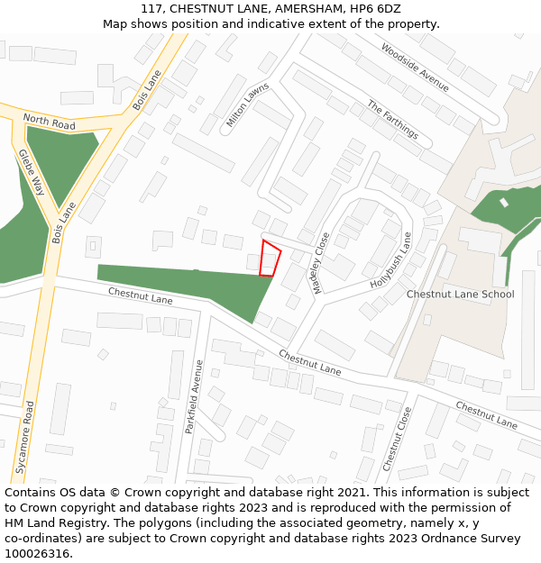 117, CHESTNUT LANE, AMERSHAM, HP6 6DZ: Location map and indicative extent of plot