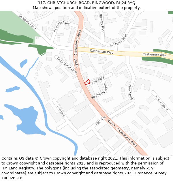 117, CHRISTCHURCH ROAD, RINGWOOD, BH24 3AQ: Location map and indicative extent of plot