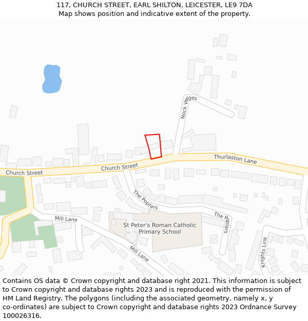 117, CHURCH STREET, EARL SHILTON, LEICESTER, LE9 7DA: Location map and indicative extent of plot