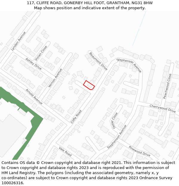 117, CLIFFE ROAD, GONERBY HILL FOOT, GRANTHAM, NG31 8HW: Location map and indicative extent of plot