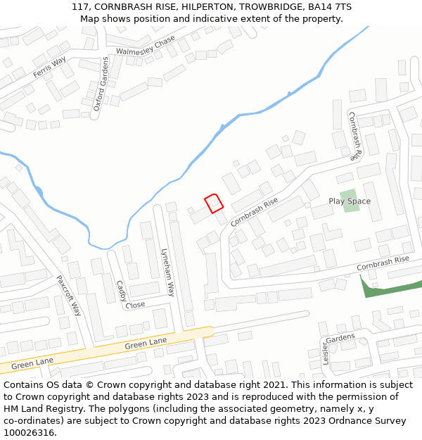 117, CORNBRASH RISE, HILPERTON, TROWBRIDGE, BA14 7TS: Location map and indicative extent of plot