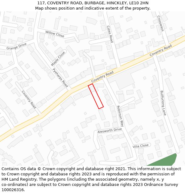 117, COVENTRY ROAD, BURBAGE, HINCKLEY, LE10 2HN: Location map and indicative extent of plot