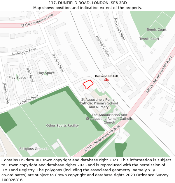 117, DUNFIELD ROAD, LONDON, SE6 3RD: Location map and indicative extent of plot