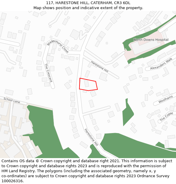 117, HARESTONE HILL, CATERHAM, CR3 6DL: Location map and indicative extent of plot