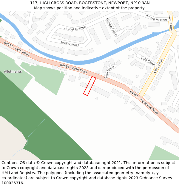 117, HIGH CROSS ROAD, ROGERSTONE, NEWPORT, NP10 9AN: Location map and indicative extent of plot