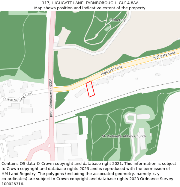 117, HIGHGATE LANE, FARNBOROUGH, GU14 8AA: Location map and indicative extent of plot