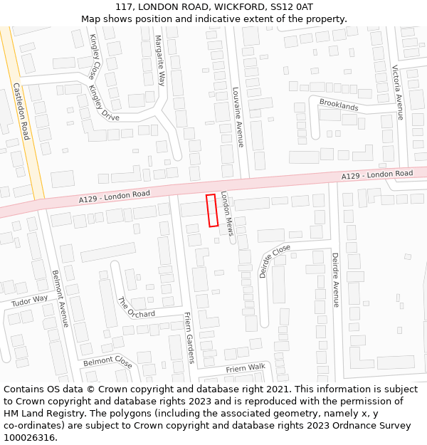 117, LONDON ROAD, WICKFORD, SS12 0AT: Location map and indicative extent of plot