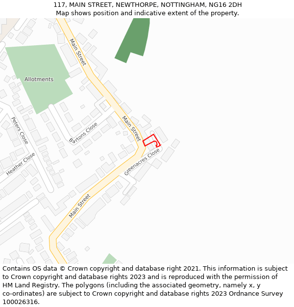 117, MAIN STREET, NEWTHORPE, NOTTINGHAM, NG16 2DH: Location map and indicative extent of plot