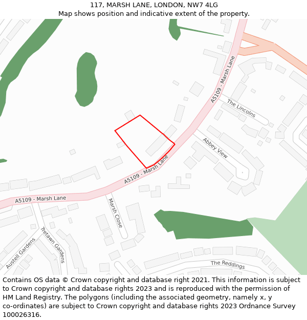 117, MARSH LANE, LONDON, NW7 4LG: Location map and indicative extent of plot