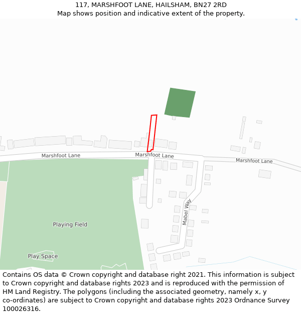 117, MARSHFOOT LANE, HAILSHAM, BN27 2RD: Location map and indicative extent of plot