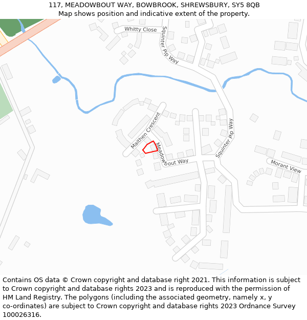 117, MEADOWBOUT WAY, BOWBROOK, SHREWSBURY, SY5 8QB: Location map and indicative extent of plot