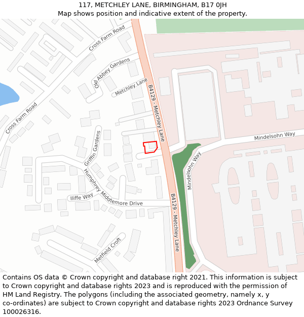 117, METCHLEY LANE, BIRMINGHAM, B17 0JH: Location map and indicative extent of plot